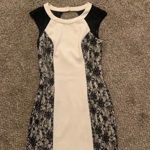 GUESS Scuba White with Black Lace Cocktail Dress
